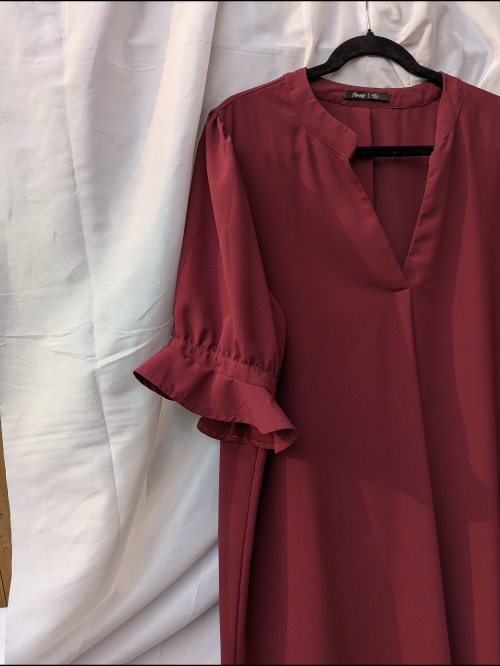 Famulily Split V Neck Ruffle Sleeve Shift Dress Romantic Poetcore Corporate Chic - Picture 8 of 14
